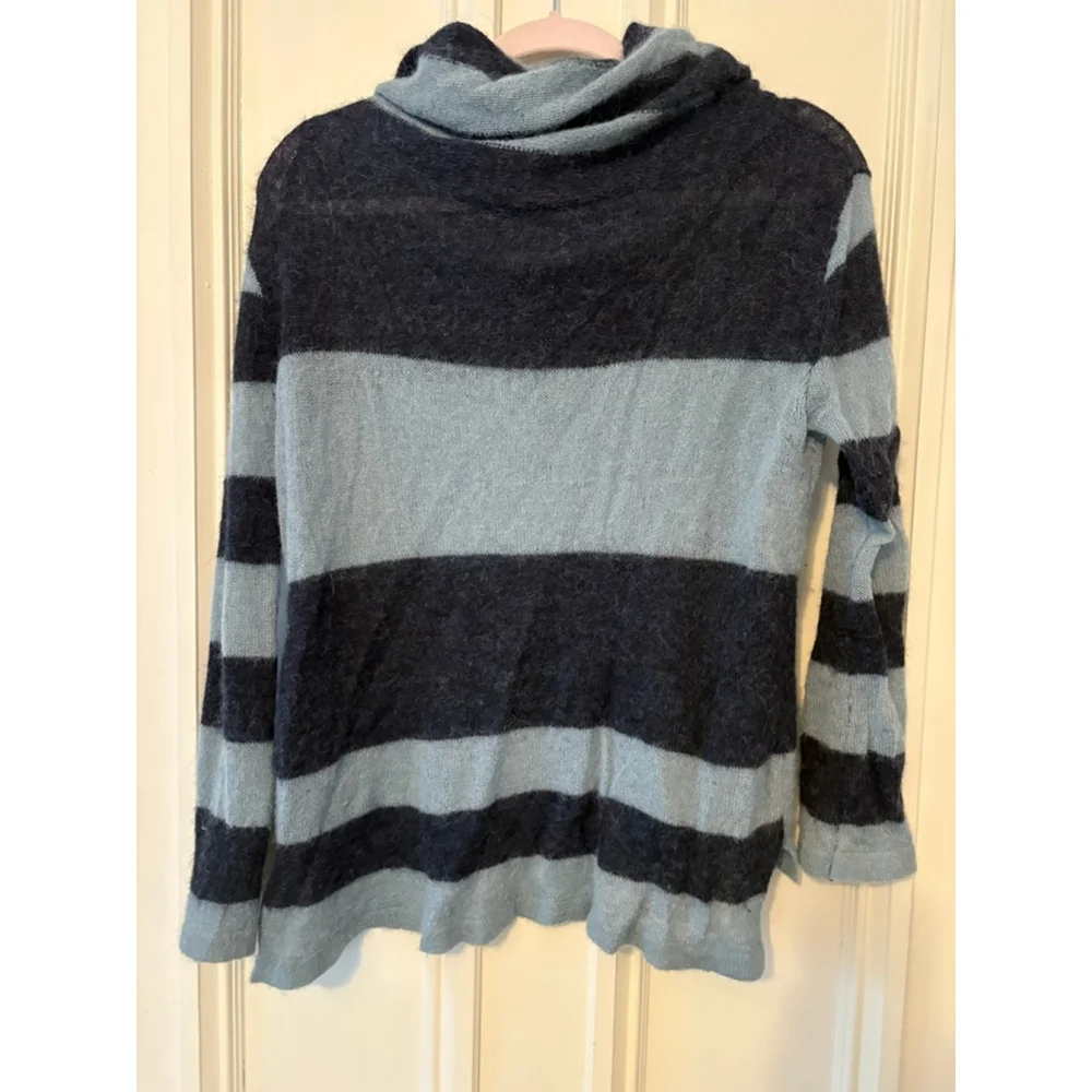 Free People womens Cowl Neck Navy Light Blue Striped Sweater S